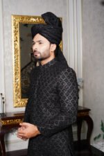 Black Cut Dana Work Sherwani - Image 6