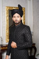 Black Cut Dana Work Sherwani - Image 7