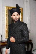 Black Cut Dana Work Sherwani - Image 8
