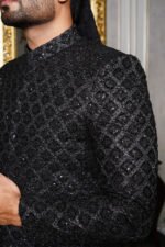 Black Cut Dana Work Sherwani - Image 9