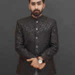 Black Jamawar Star Prince Coat for Men