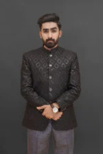 Black Jamawar Star Prince Coat for Men