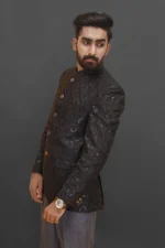Black Jamawar Star Prince Coat for Men - Image 3