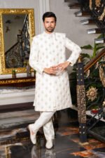 White Golden Sherwani - Image 2