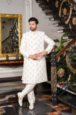 White Golden Sherwani - Image 3