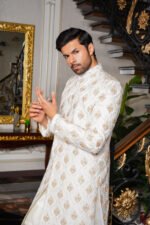White Golden Sherwani - Image 4