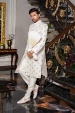 White Golden Sherwani - Image 6
