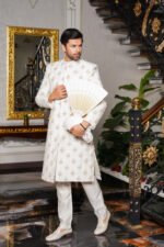 White Golden Sherwani - Image 7