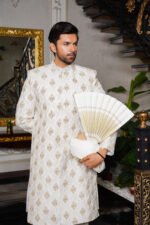 White Golden Sherwani - Image 8