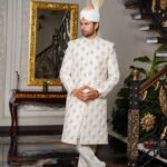 White Golden Sherwani