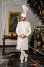 White Golden Sherwani