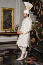 White Golden Sherwani - Image 12
