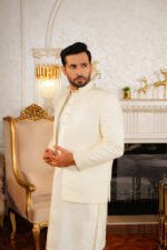 Cream Self-Jacquard Prince Coat - Image 4