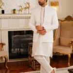 Pure White Self-Print Prince Coat Suit