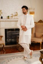Pure White Self-Print Prince Coat Suit