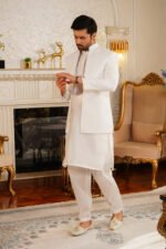 Pure White Self-Print Prince Coat Suit - Image 11