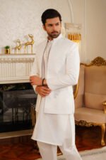 Pure White Self-Print Prince Coat Suit - Image 10