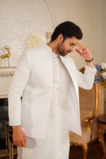 Pure White Self-Print Prince Coat Suit - Image 8