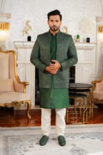 Forest Green Diagonal Sequin Prince Coat – Designer Men’s Open-Style - Image 2