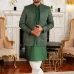 Forest Green Diagonal Sequin Prince Coat – Designer Men’s Open-Style