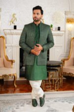 Forest Green Diagonal Sequin Prince Coat – Designer Men’s Open-Style