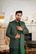 Forest Green Diagonal Sequin Prince Coat – Designer Men’s Open-Style - Image 7