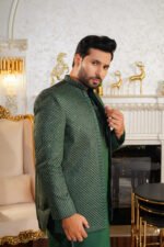 Forest Green Diagonal Sequin Prince Coat – Designer Men’s Open-Style - Image 8