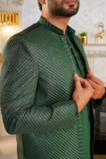Forest Green Diagonal Sequin Prince Coat – Designer Men’s Open-Style - Image 9