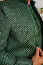 Forest Green Diagonal Sequin Prince Coat – Designer Men’s Open-Style - Image 10
