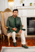 Forest Green Diagonal Sequin Prince Coat – Designer Men’s Open-Style - Image 12