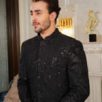 Black Embroidered Prince Coat with Jamawar Detailing