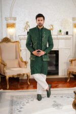 Emerald Green Embroidered Prince Coat & Kurta Set - Image 2