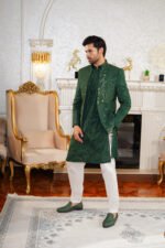 Emerald Green Embroidered Prince Coat & Kurta Set - Image 4