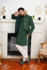 Emerald Green Embroidered Prince Coat & Kurta Set - Image 6