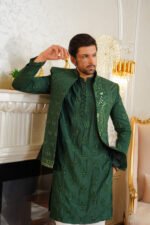 Emerald Green Embroidered Prince Coat & Kurta Set - Image 7