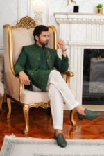 Emerald Green Embroidered Prince Coat & Kurta Set - Image 8