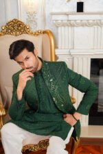 Emerald Green Embroidered Prince Coat & Kurta Set - Image 11