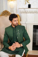Emerald Green Embroidered Prince Coat & Kurta Set - Image 12