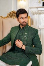 Emerald Green Embroidered Prince Coat & Kurta Set