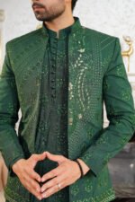 Emerald Green Embroidered Prince Coat & Kurta Set - Image 14