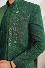 Emerald Green Embroidered Prince Coat & Kurta Set - Image 15