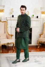 Dark Green Embroidered Prince Coat - Image 11