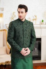 Dark Green Embroidered Prince Coat - Image 10