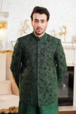 Dark Green Embroidered Prince Coat - Image 9