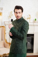 Dark Green Embroidered Prince Coat - Image 8