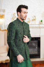 Dark Green Embroidered Prince Coat - Image 7