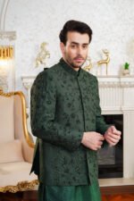 Dark Green Embroidered Prince Coat