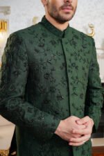 Dark Green Embroidered Prince Coat - Image 5