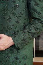 Dark Green Embroidered Prince Coat - Image 4