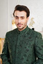 Dark Green Embroidered Prince Coat - Image 3